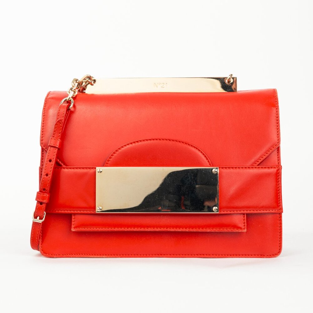 N21 Bad-Belle Red Leather Flap Shoulder Bag